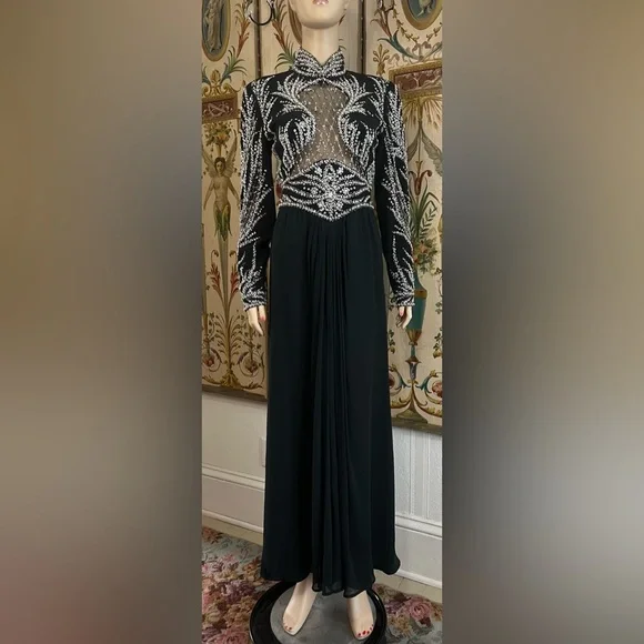 Vintage Black Tie Oleg Cassini Dress - Picture 9 of 16